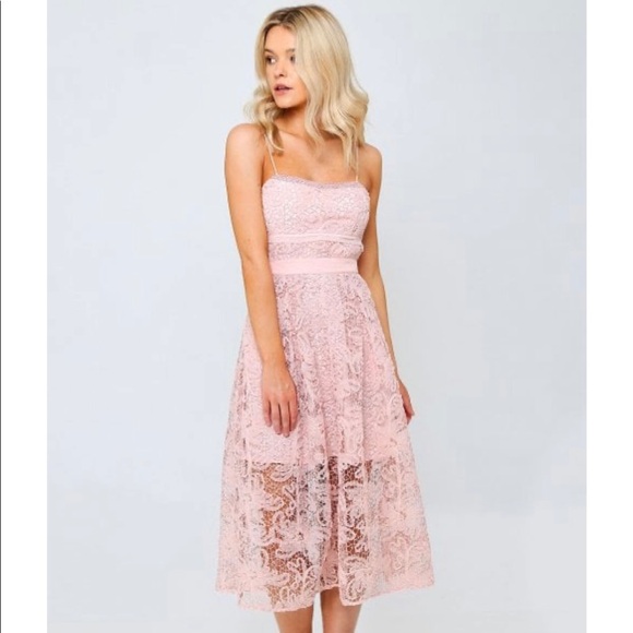 Self Portrait Floral Lace Sleeveless MIDI Cocktail Dress in Blush Sz 4 - Picture 5 of 10